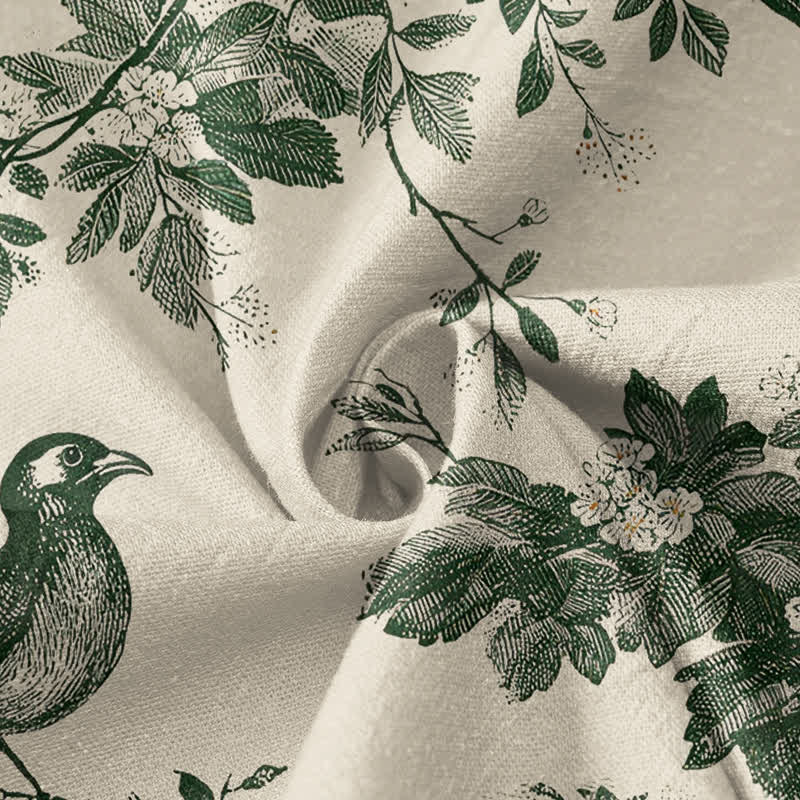 Buddha Stones Cotton Botanical Bird Print Hanfu Style Wrap V-Neck Lace-up Women's Long Sleeve Shirts Kimono - image 4