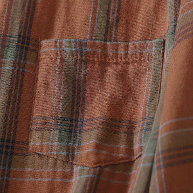 Buddha Stones Fall Casual Classic Plaid Women's Long Sleeve Shirts With Patch Pocket - image 4