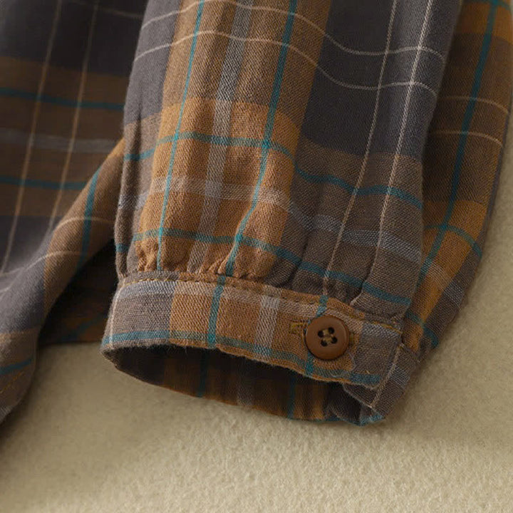 Buddha Stones Fall Casual Classic Plaid Women's Long Sleeve Shirts With Patch Pocket - image 15