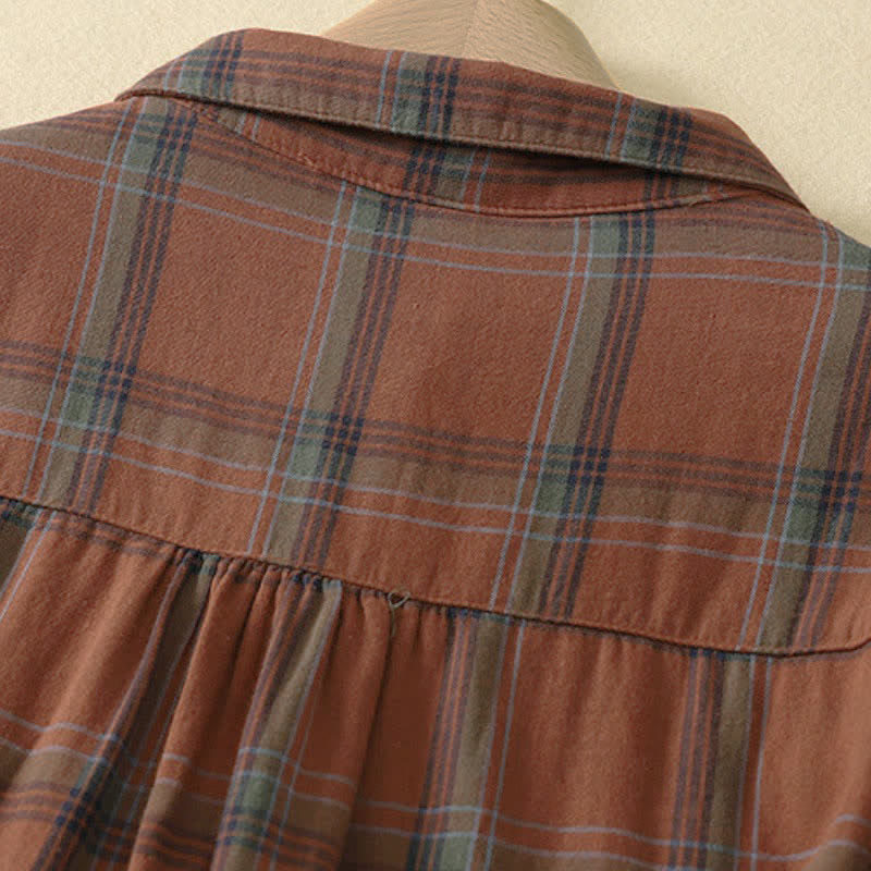 Buddha Stones Fall Casual Classic Plaid Women's Long Sleeve Shirts With Patch Pocket - image 3