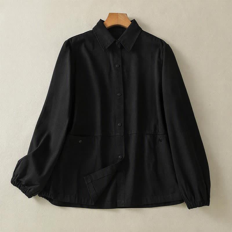 Buddha Stones Fall Casual Button-Up Solid Women's Jacket With Pockets - Black - US12, UK/AU16, EU44 (2XL) - image 8