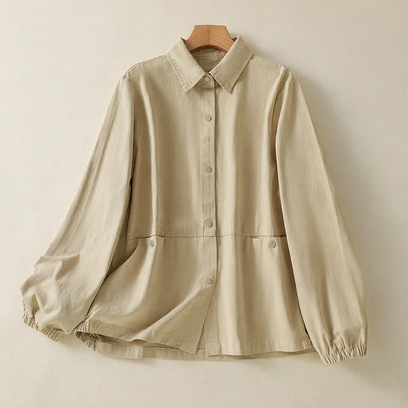 Buddha Stones Fall Casual Button-Up Solid Women's Jacket With Pockets - Wheat - US12, UK/AU16, EU44 (2XL) - image 24