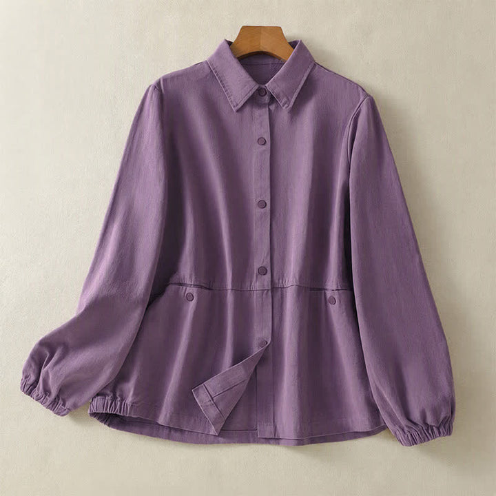 Buddha Stones Fall Casual Button-Up Solid Women's Jacket With Pockets - MediumPurple - US12, UK/AU16, EU44 (2XL) - image 16