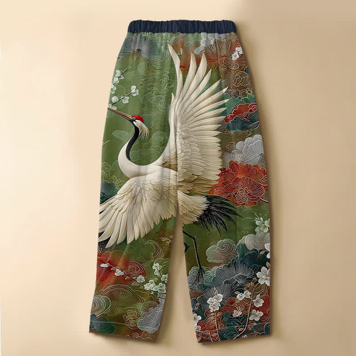 Buddha Stones Pure Cotton Vintage Crane Cloud Pattern Frog Button Women's Elastic Waist Harem Pants With Pockets - image 6
