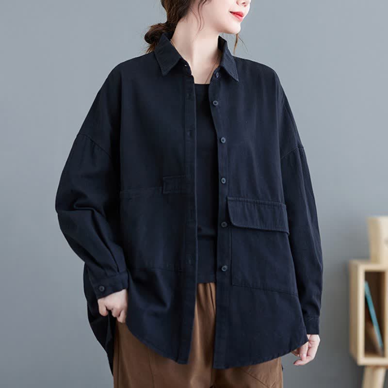 Buddha Stones Spring Fall Basic Minimalist Button-Up Solid Cotton Women's Jacket With Pockets - image 19