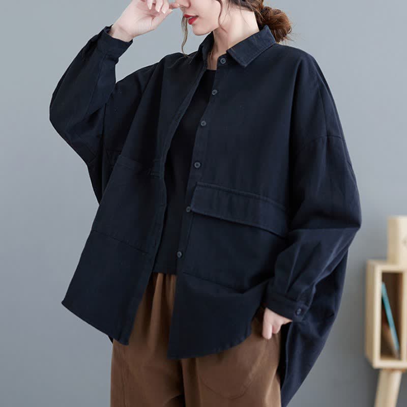 Buddha Stones Spring Fall Basic Minimalist Button-Up Solid Cotton Women's Jacket With Pockets - image 17