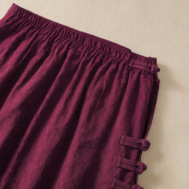 Buddha Stones Fall Vintage Tang Style Pankou Solid Cotton Linen Women's Skirts With Pocket - image 4
