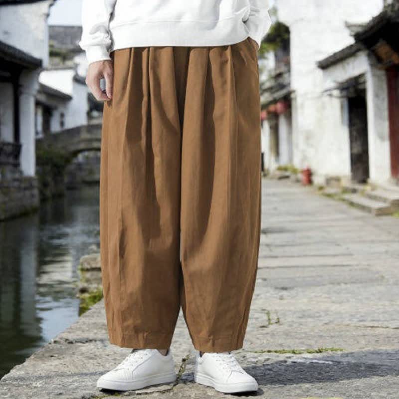 Buddha Stones Fall Casual Minimalist Drawstring Solid Cropped Pants Men's Straight Leg Pants With Pockets - image 11