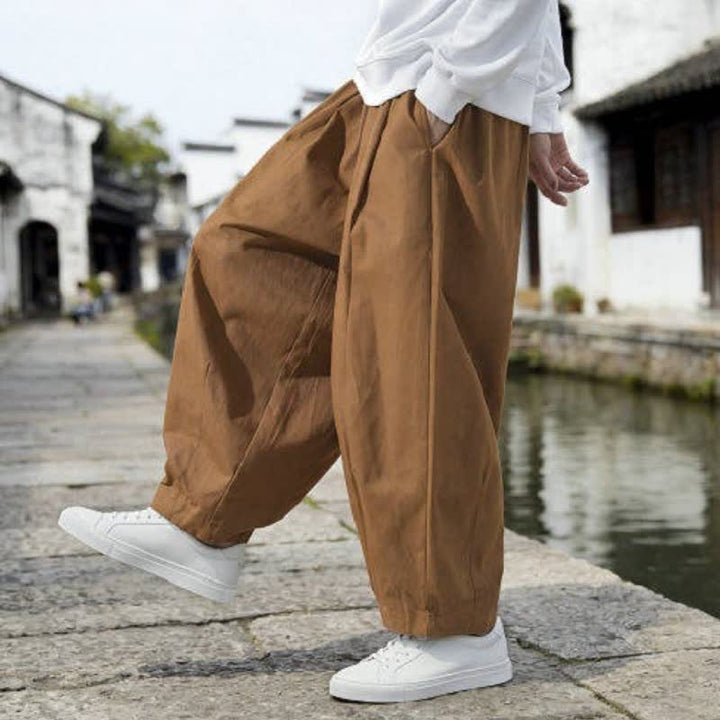 Buddha Stones Fall Casual Minimalist Drawstring Solid Cropped Pants Men's Straight Leg Pants With Pockets - image 15