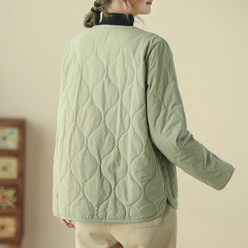 Buddha Stones Fall Winter Casual Minimalist Button-Up Geometric Curved Lines Women's Jacket With Pockets - image 4