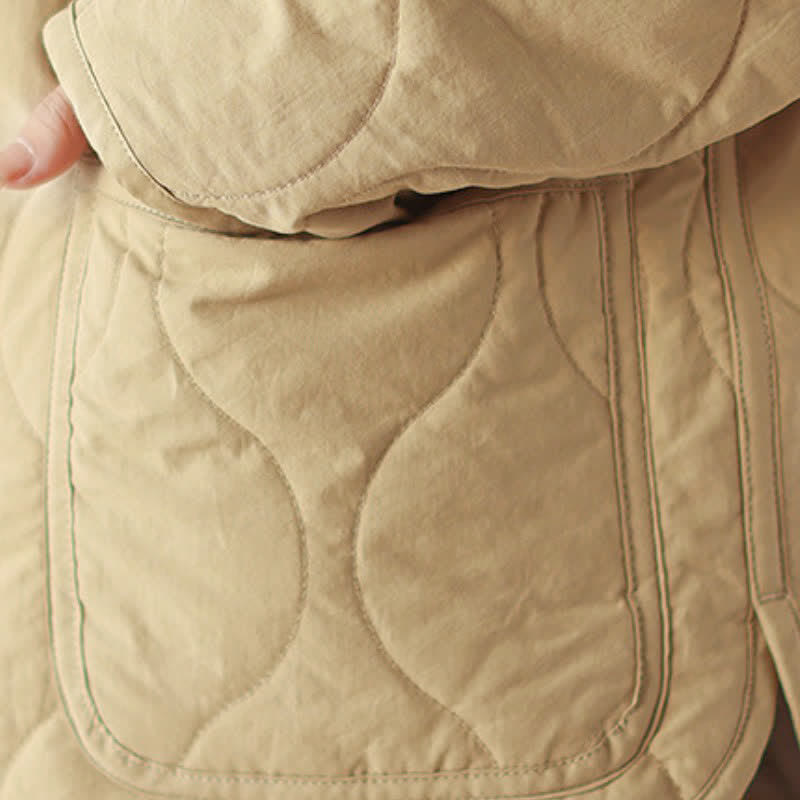Buddha Stones Fall Winter Casual Minimalist Button-Up Geometric Curved Lines Women's Jacket With Pockets - image 15