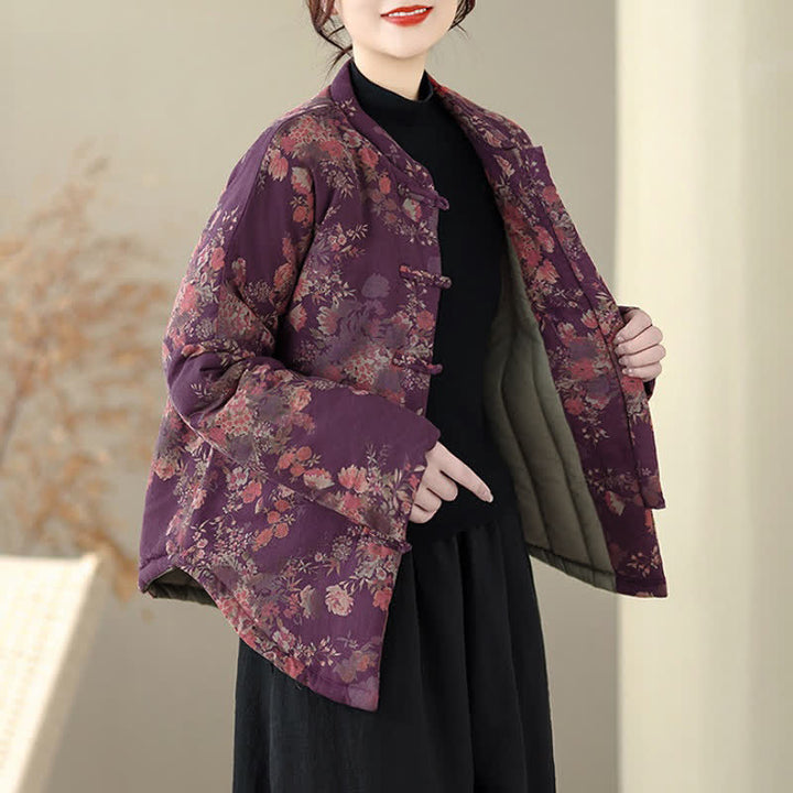Buddha Stones Winter Elegant Tang Style Pankou Floral Print Women's Jackets - image 4