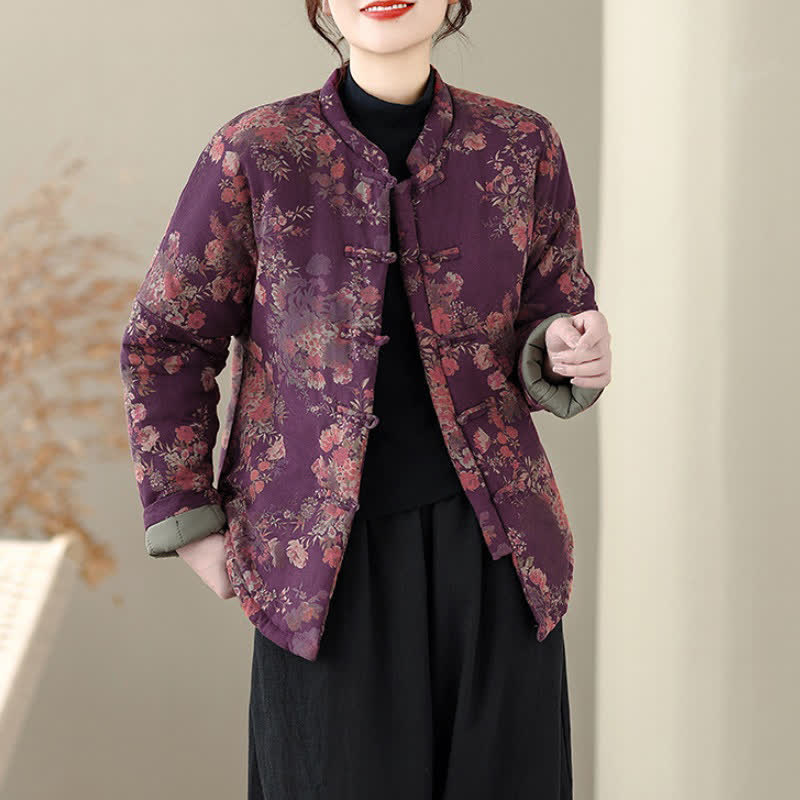 Buddha Stones Winter Elegant Tang Style Pankou Floral Print Women's Jackets - image 6