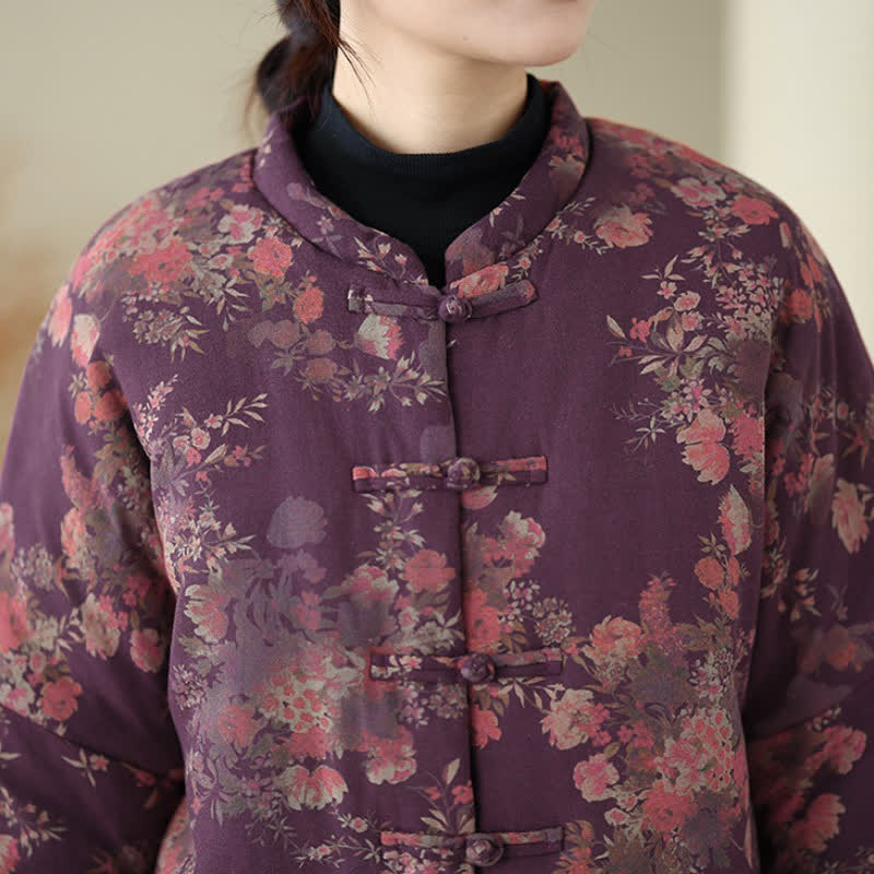 Buddha Stones Winter Elegant Tang Style Pankou Floral Print Women's Jackets - image 10
