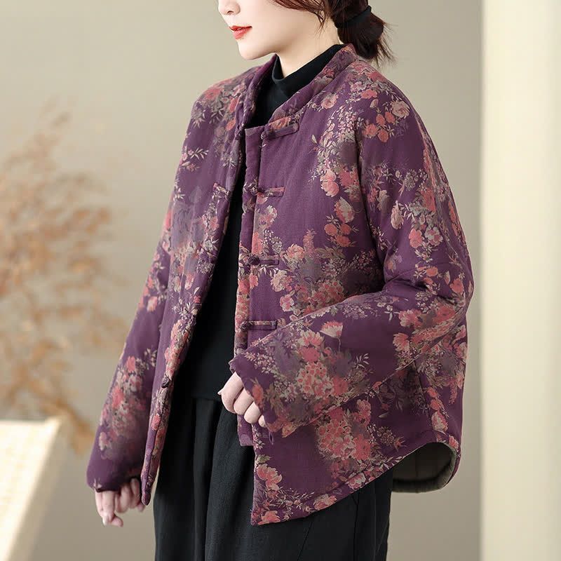 Buddha Stones Winter Elegant Tang Style Pankou Floral Print Women's Jackets - image 2