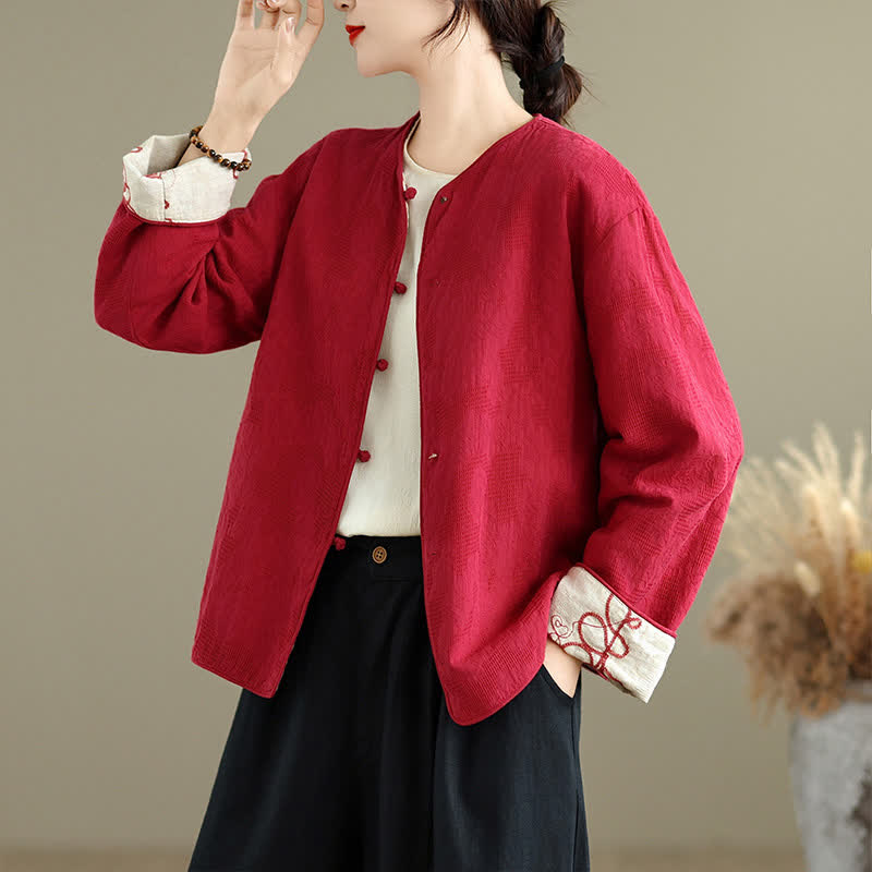 Buddha Stones Fall Winter Vintage Tang Style Embroidery Frog Button Floral Reversible Design Cropped Women's Jacket - image 3
