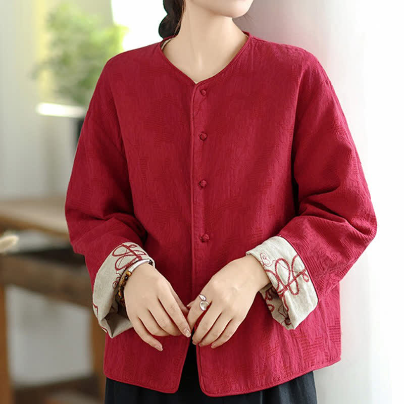 Buddha Stones Fall Winter Vintage Tang Style Embroidery Frog Button Floral Reversible Design Cropped Women's Jacket - image 4