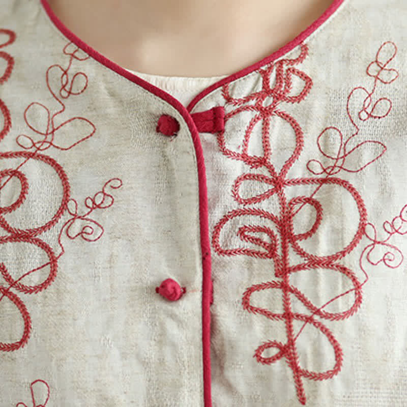 Buddha Stones Fall Winter Vintage Tang Style Embroidery Frog Button Floral Reversible Design Cropped Women's Jacket - image 8
