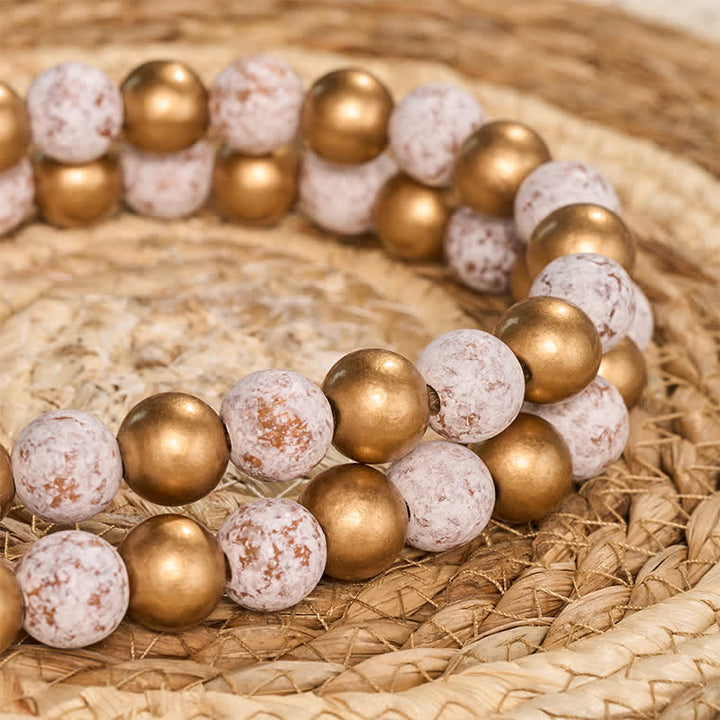 Buddha Stones Distressed White Gold Round Wood Bead Garland Mindful Living Decor - image 7