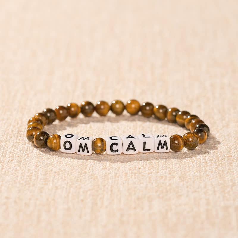 Buddha Stones Tiger Eye OM CALM Letters Beads Courage Bracelet - image 1