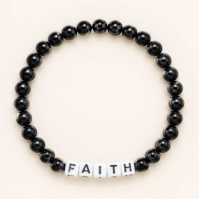 Buddha Stones Black Obsidian FAITH Letters Beads Purification Bracelet - Black Obsidian(Purification ♥ Transformation) - image 0