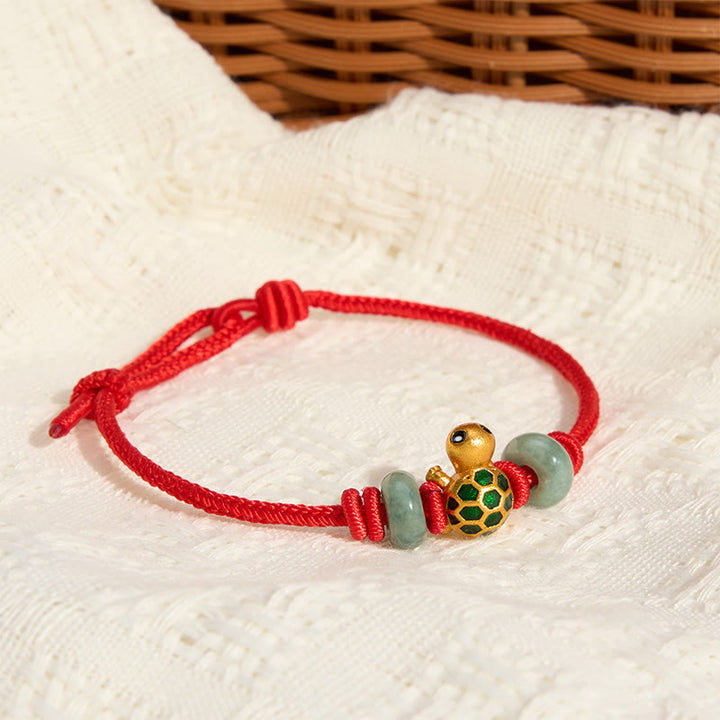 Buddha Stones Copper Turtle Jade Blessing Red String Lucky Bracelet - image 4