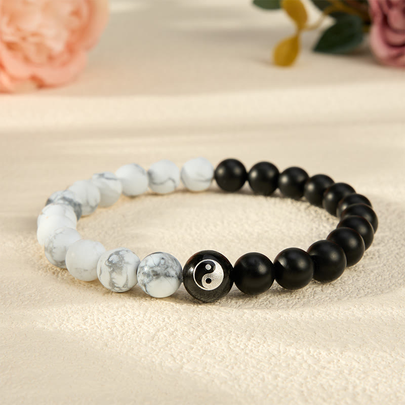Buddha Stones Black Onyx White Turquoise Yin Yang Black Obsidian Round Bead Balance Bracelet - Black Onyx And White Turquoise - 5.9–6.3 in (15–16 cm) - image 17