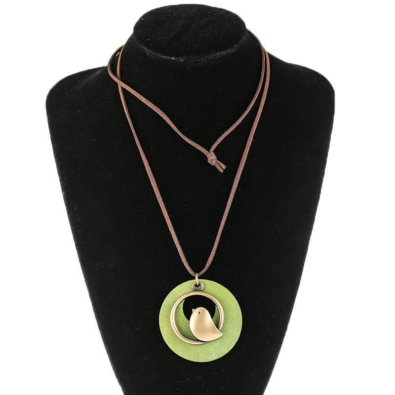 Buddha Stones Vintage Round Wood Bird Charm Pendant Necklace - image 3