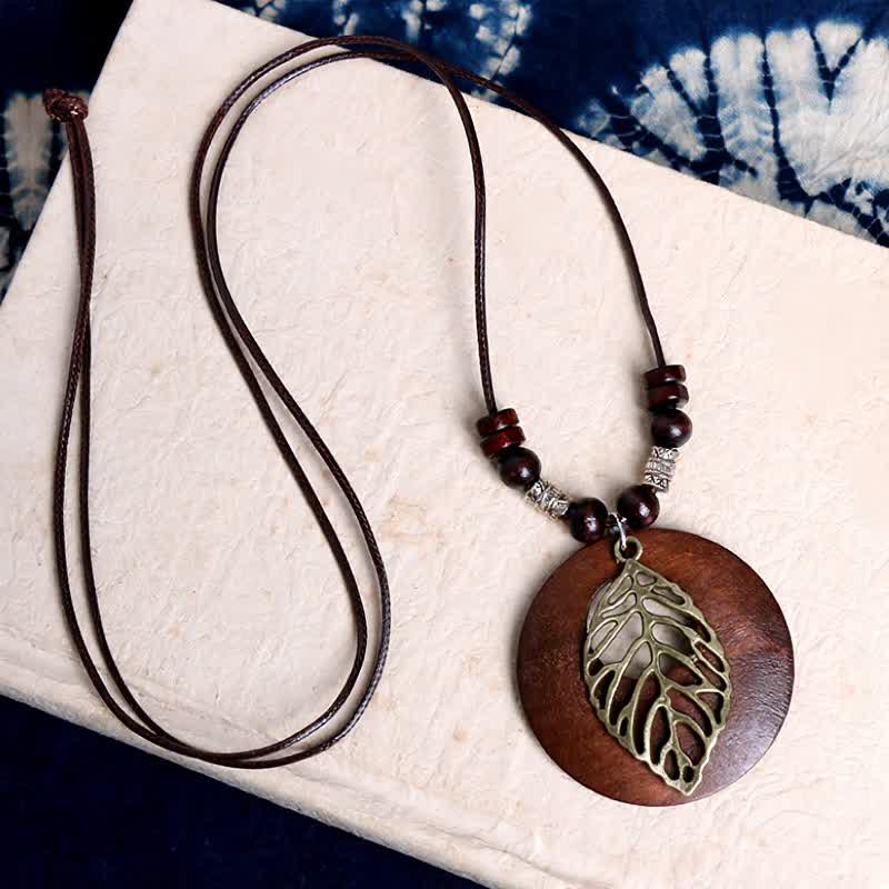 Buddha Stones Leather Wood Tree of Life Connection Pendant Necklace - image 3