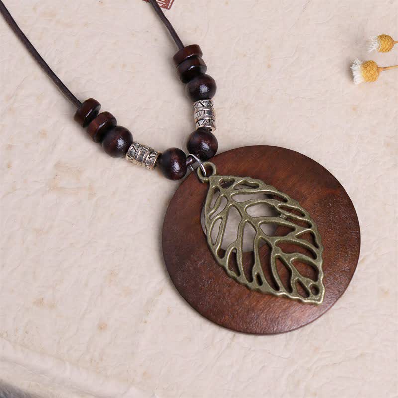 Buddha Stones Leather Wood Tree of Life Connection Pendant Necklace - image 2