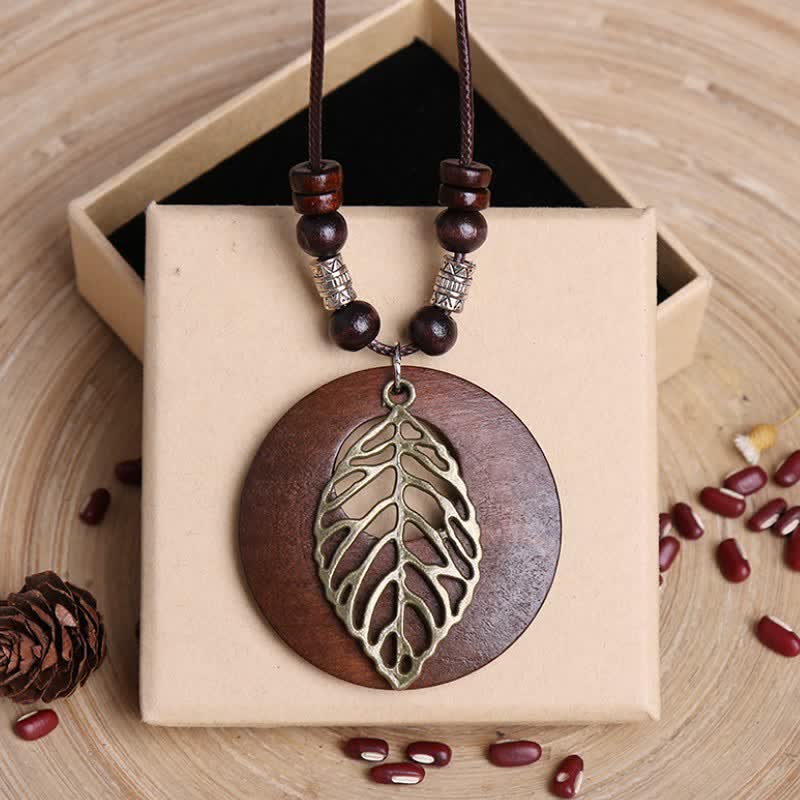 Buddha Stones Leather Wood Tree of Life Connection Pendant Necklace - Gold - image 0
