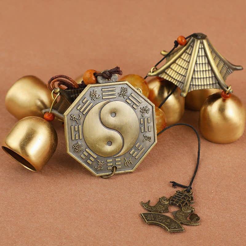 Buddha Stones Two-Tier Solid Copper Pi Xiu Bagua Koi Fish Wealth Bells & Chimes - image 3