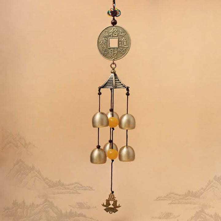 Buddha Stones Brass Coin Koi Fish Fortune Pagoda Hanging Bells & Chimes - Wealth - image 0