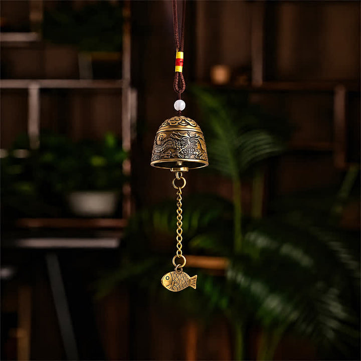 Buddha Stones Copper Double Dragon Koi Fish Good Fortune Bells & Chimes - image 3