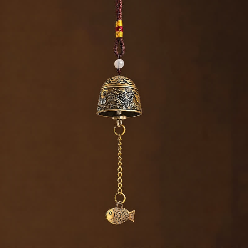 Buddha Stones Copper Double Dragon Koi Fish Good Fortune Bells & Chimes - image 1