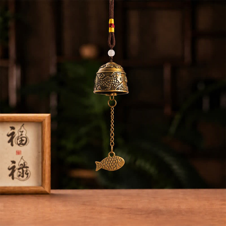 Buddha Stones Copper Double Dragon Koi Fish Good Fortune Bells & Chimes - image 9