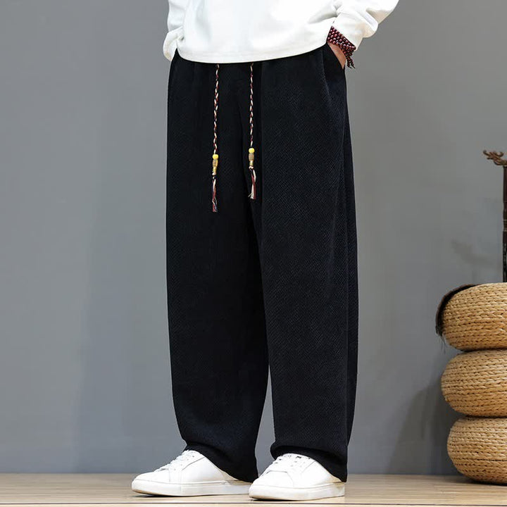 Buddha Stones Fall Winter Casual Vintage Drawstring Solid Long Pants Men's Straight Leg Pants With Pockets - Black - US/UK/AU46，EU56 (5XL) - image 11