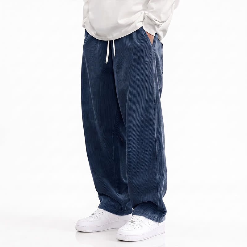 Buddha Stones Fall Winter Casual Drawstring Solid Corduroy Long Pants Men's Straight Leg Pants With Pockets - Navy - US/UK/AU48, EU58 (5XL) - image 5