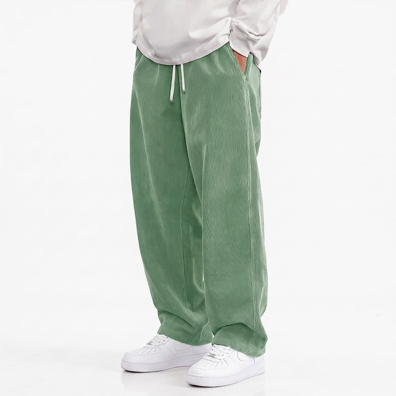 Buddha Stones Fall Winter Casual Drawstring Solid Corduroy Long Pants Men's Straight Leg Pants With Pockets - PaleGreen - US/UK/AU48, EU58 (5XL) - image 7