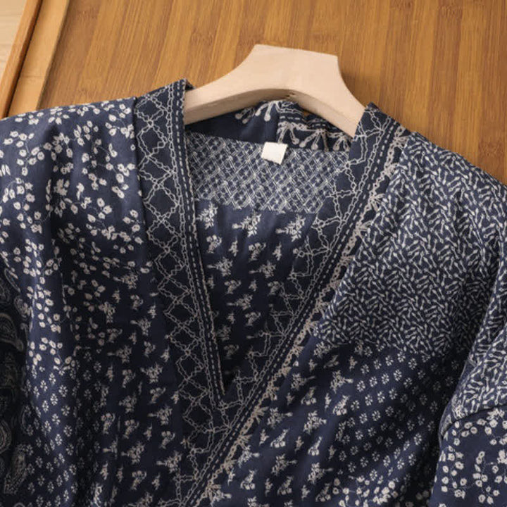 Buddha Stones Fall Winter Casual Boho Drawstring Floral Patchwork Women's Kimono With Pockets - image 3