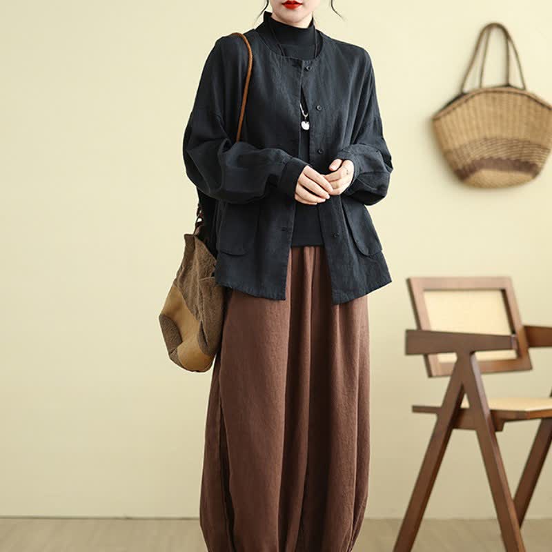 Buddha Stones Spring Fall Casual Retro Button-Up Solid Women's Jacket With Pockets - image 14