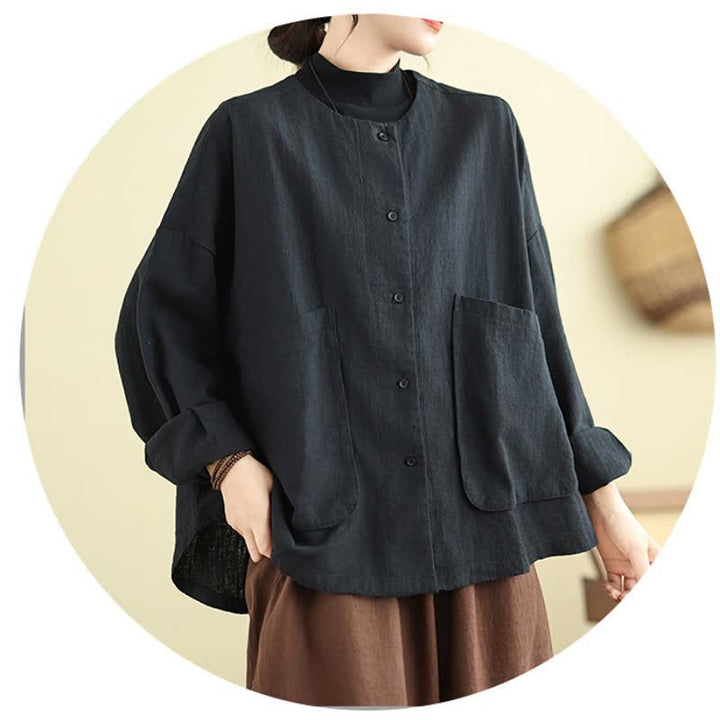 Buddha Stones Spring Fall Casual Retro Button-Up Solid Women's Jacket With Pockets - image 13