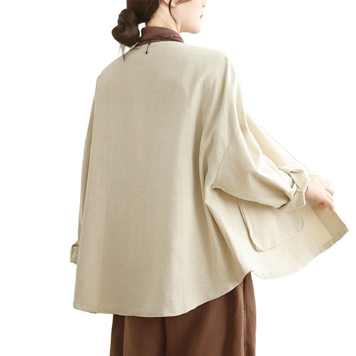 Buddha Stones Spring Fall Casual Retro Button-Up Solid Women's Jacket With Pockets - image 3
