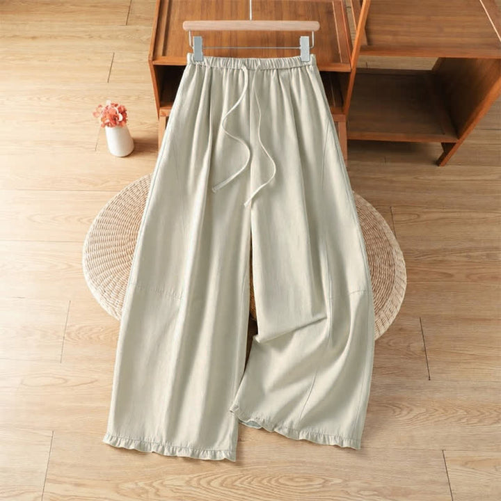 Buddha Stones Fall Casual Minimalist Drawstring Solid Ankle Pants Women's Straight Leg Pants With Pockets - Beige - US8-10, UK/AU12-14, EU40-42 (2XL) - image 0