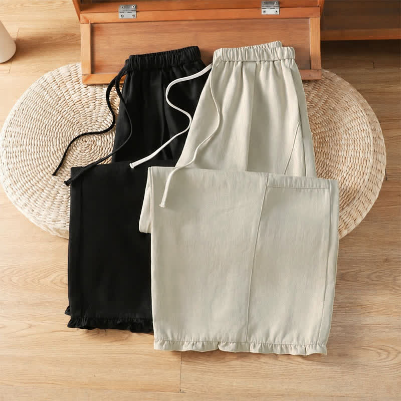 Buddha Stones Fall Casual Minimalist Drawstring Solid Ankle Pants Women's Straight Leg Pants With Pockets - image 13