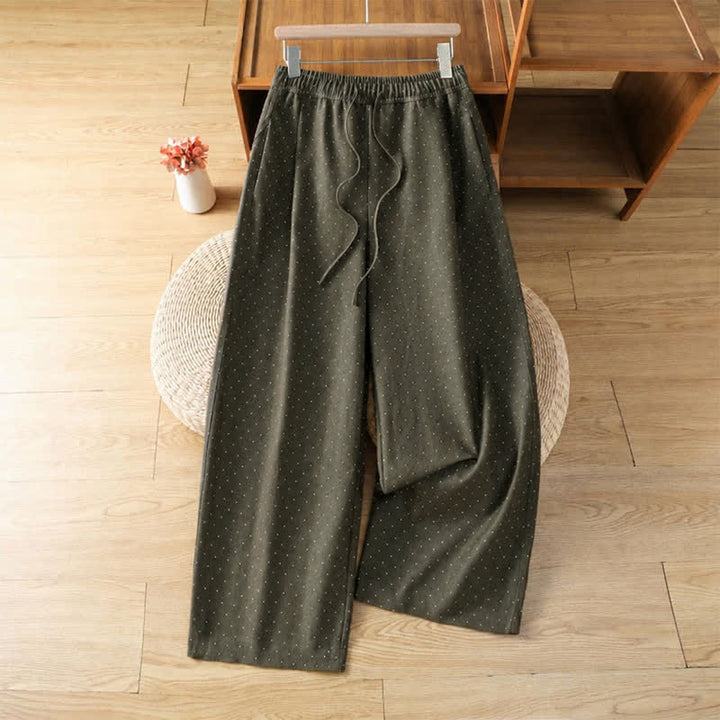 Buddha Stones Fall Casual Drawstring Polka Dot Ankle Pants Women's Straight Leg Pants With Pocket - Olive - US8-10, UK/AU12-14, EU40-42 (2XL) - image 5