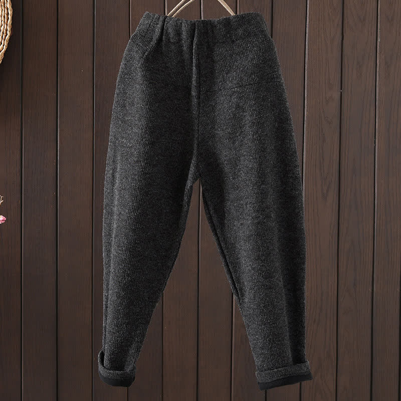 Buddha Stones Winter Casual Solid Cotton Ankle Pants Women's Tapered Pants With Pocket - image 6
