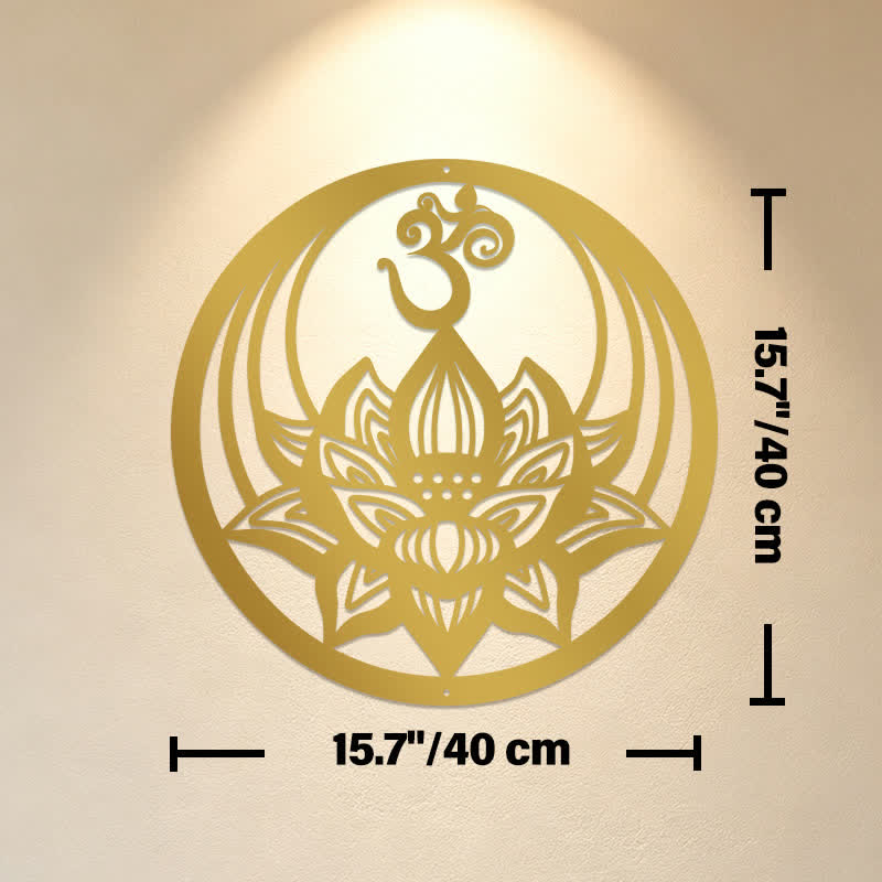 Buddha Stones Golden Lotus OM Metal Meaningful Symbols Wall Art - Approx. 40cm x 40cm x 0.1cm / 15.75in x 15.75in x 0.04in - image 8