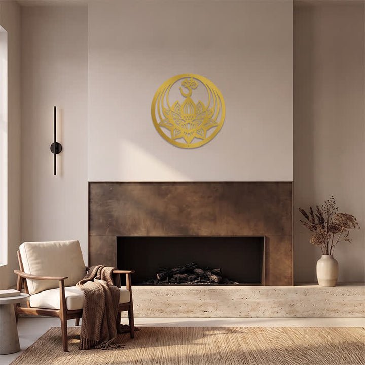 Buddha Stones Golden Lotus OM Metal Meaningful Symbols Wall Art - image 11