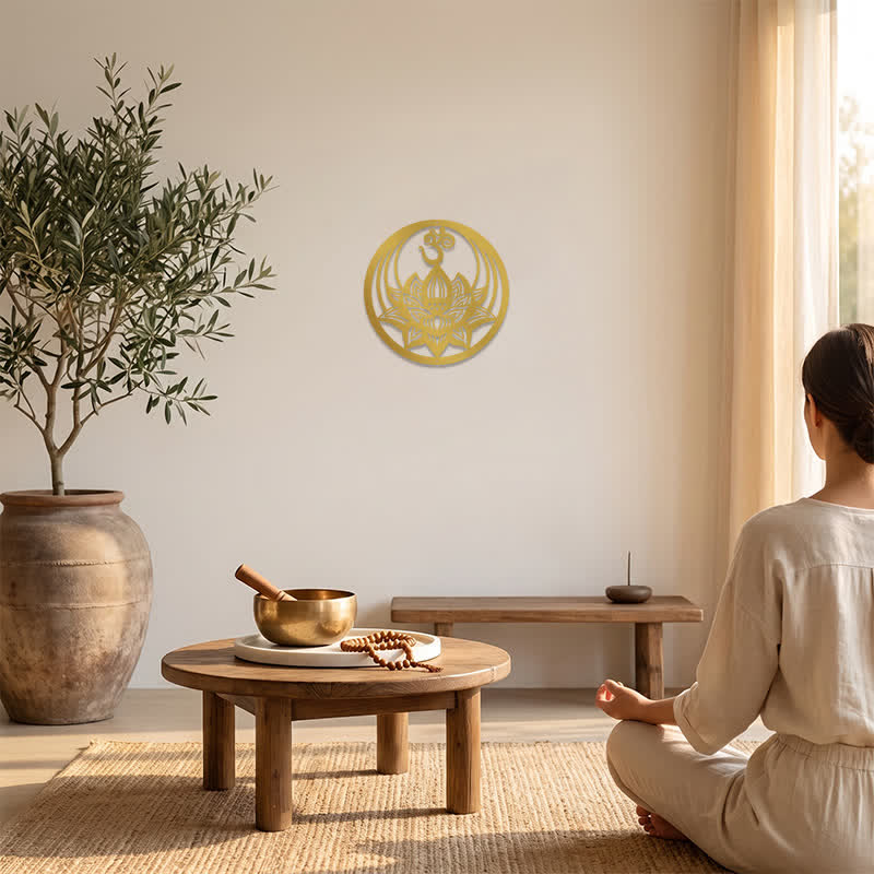 Buddha Stones Golden Lotus OM Metal Meaningful Symbols Wall Art - image 5